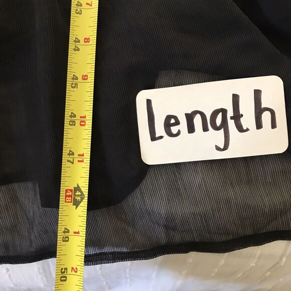 By The River Black Chiffon Long Sleeve Ruffle Neck Sheer Boho Midi Dress - M - Picture 6 of 8